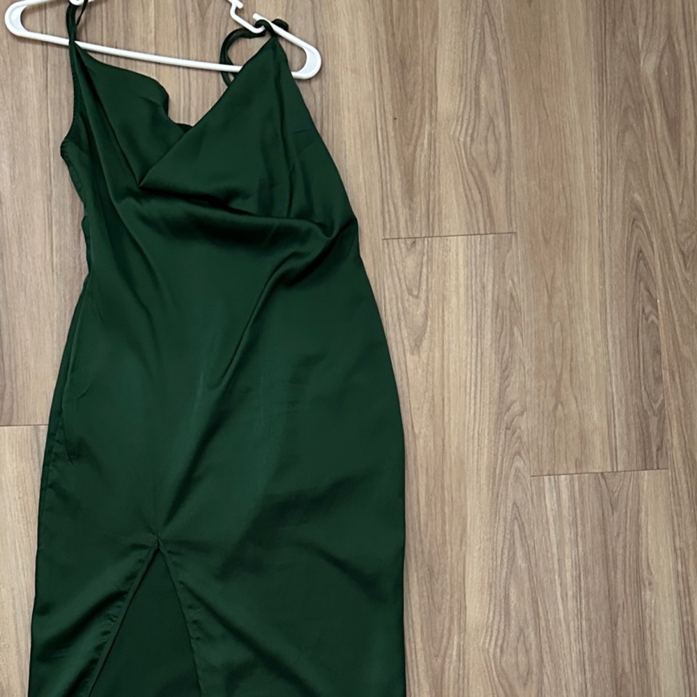 PrettyLittleThing Cowl Neck Dark Green Satin Midi Dress